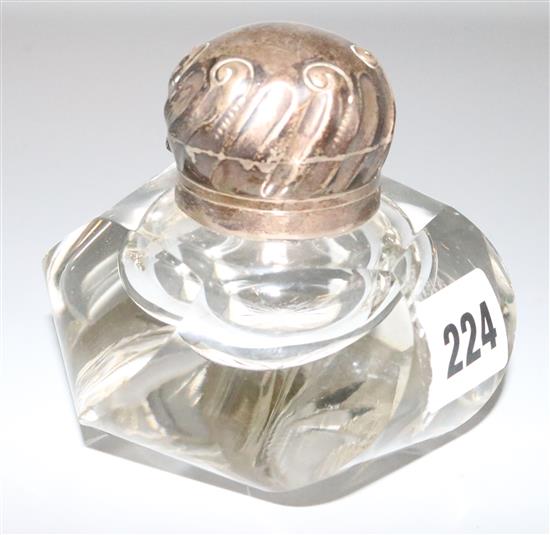 Silver topped glass inkwell